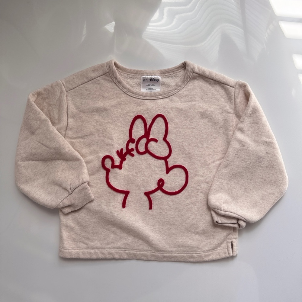 Gap 5US - Kids Beige Sweatshirt w/ Red Velour Graphic - Fleece Inner Lining